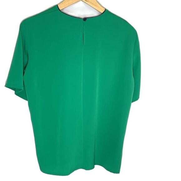 Vintage 80-90s TanJay Green Navy Heart Embroidered Short Sleeve Silky Top Sz 8 - Picture 4 of 12